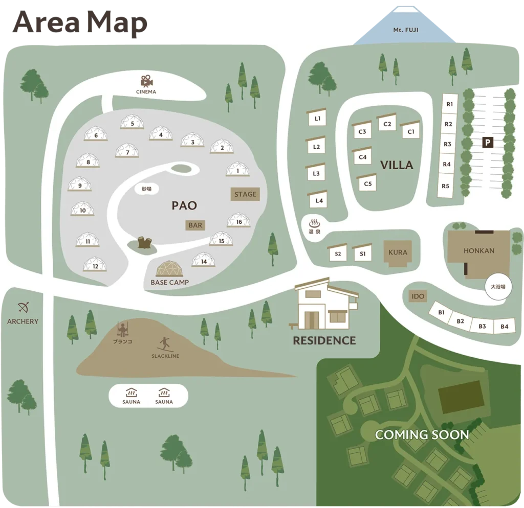 HANZ OUTDOOR RESORT KAWAGUCHIKO AREA MAP