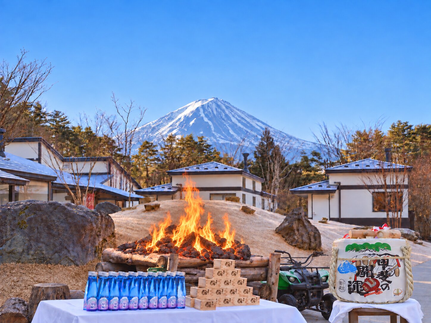富士山を望むお神酒と焚き火｜ハンズアウトドアリゾート河口湖の年末年始